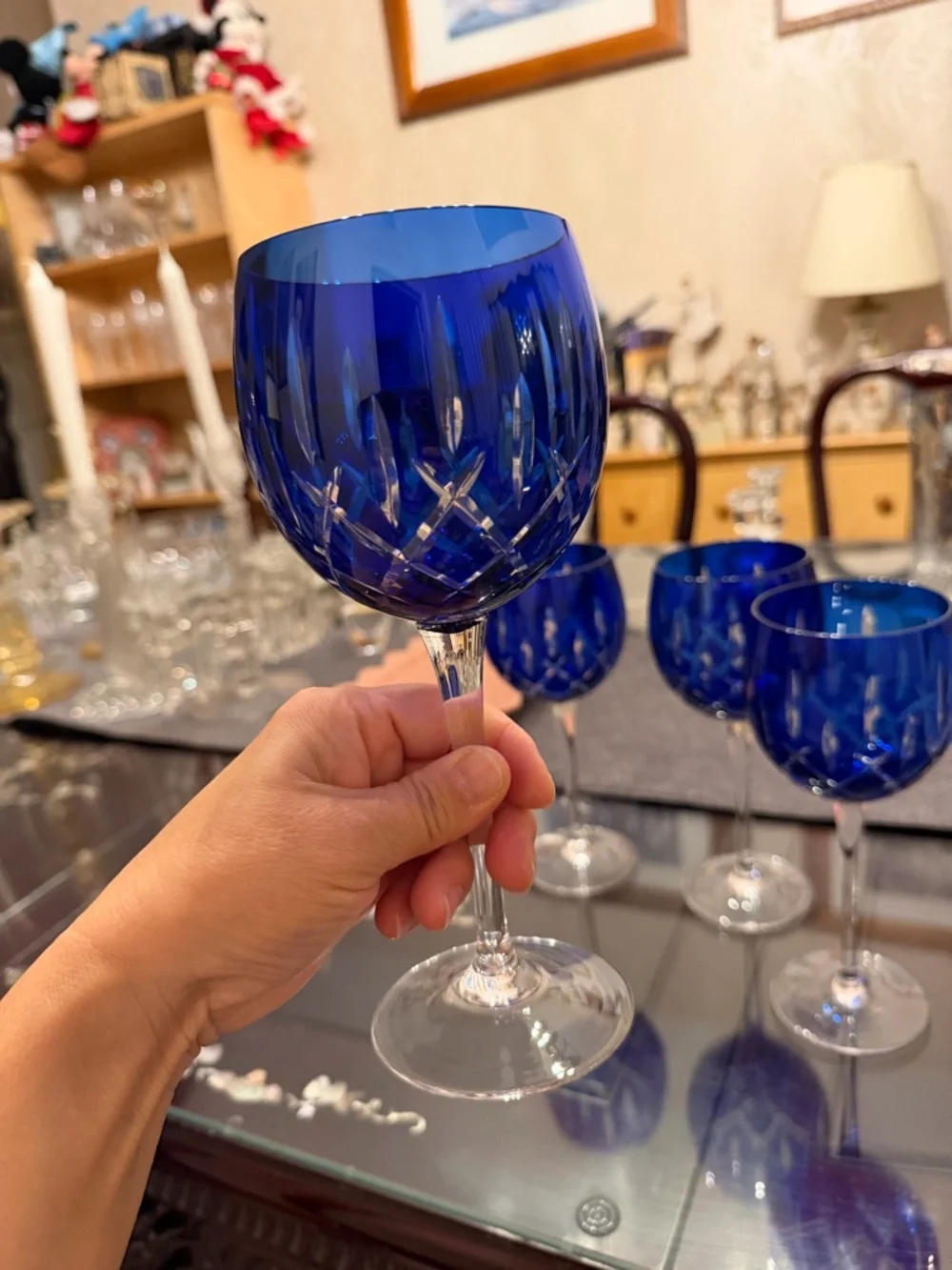 Vintage discontinued Gorham Cobalt Blue Cut Crystal balloon Wine Glasses - Picture 3 of 3